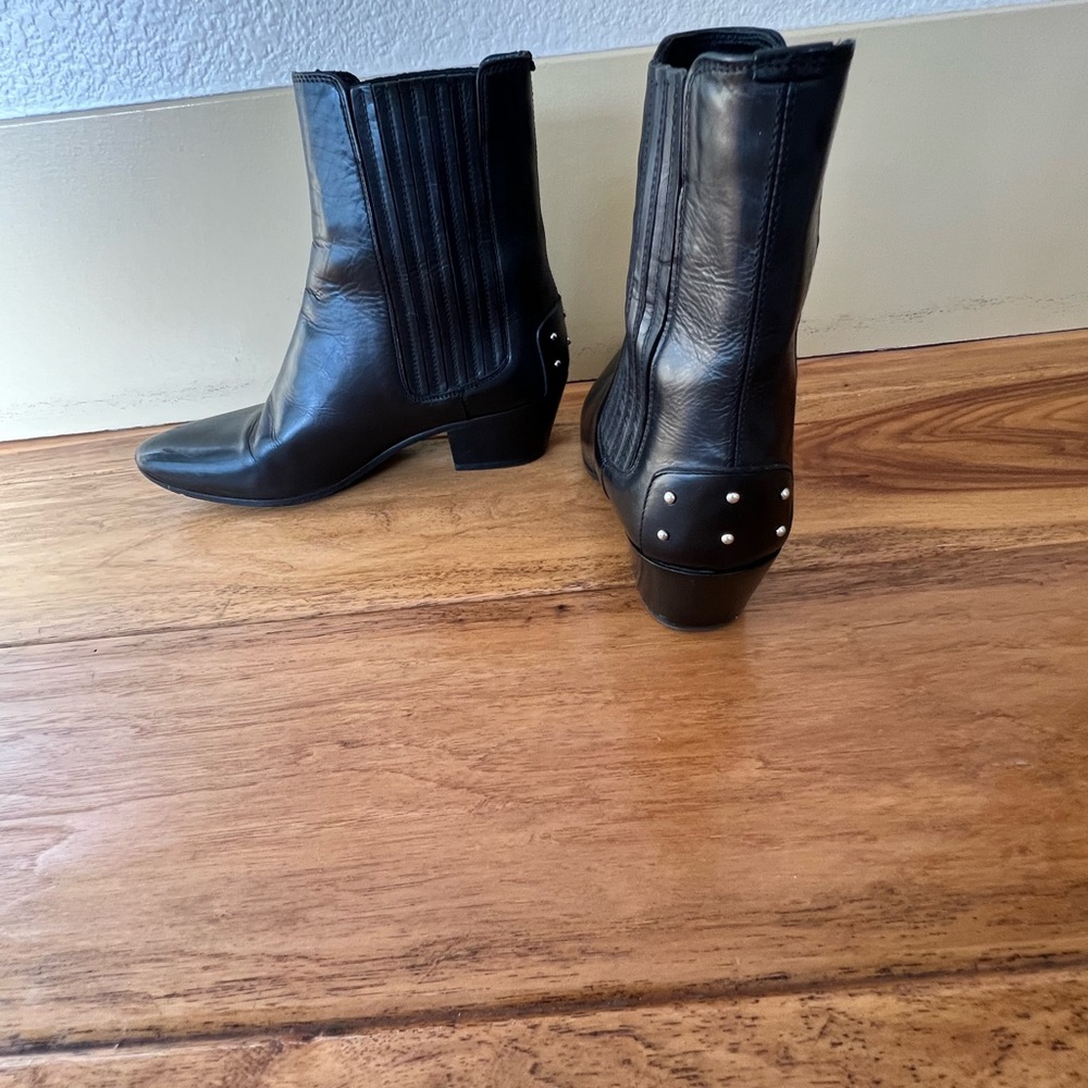 Saint Laurent Black Leather Studded Ankle Boots